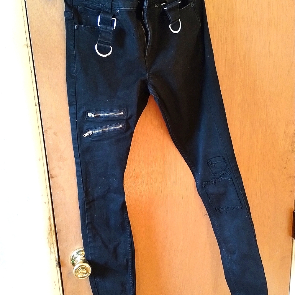 Hot Topic denim., high-rise super-skinny zippered/pocketed pants